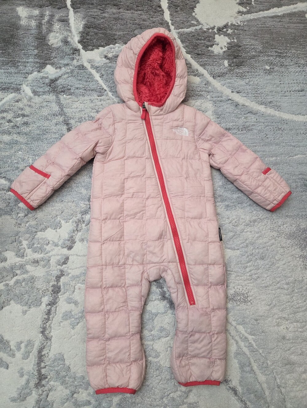 The North Face Pink Hooded Quilted Baby One-Piece Snowsuit